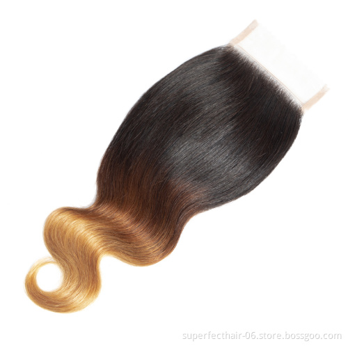 Hot selling Beauty Products 2019 Hair Bundles 1B 4 27 Ombre Color Virgin Raw Human Hair Weaving With Lace Closure